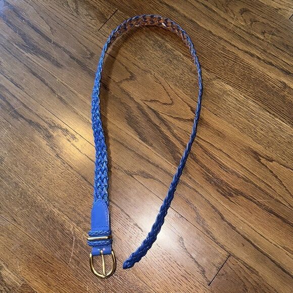 Vintage Talbots blue woven leather belt with brass buckle- large - Picture 3 of 7